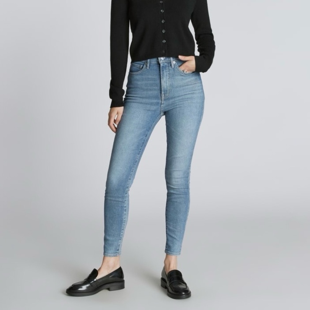 Everlane NWT The High-Rise Skinny Jean Stretch Denim Ankle Crop Light Wash Blue